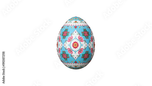 Decorative Egg With Bright Patterns and Designs in Blue and Pink Colors Displ...