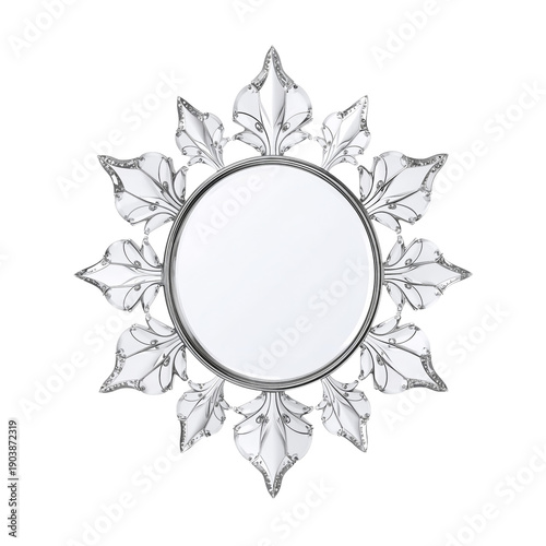 Decorative Round Mirror With Leaf Design on the Frame in a Bright Indoor Setting