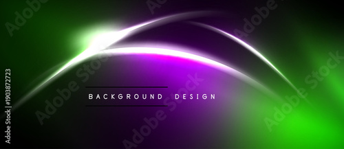 Vibrant abstract background. Smooth lines, neon colors blend. Dark areas contrast bright curves, creating dynamic visual effect.