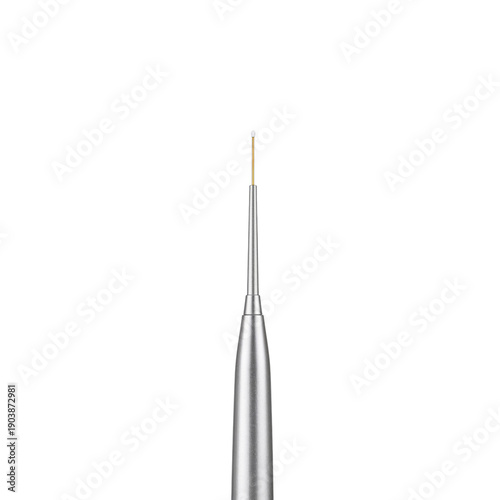 Metal Tool Used for Precise Work Held Vertically Against a White Background
