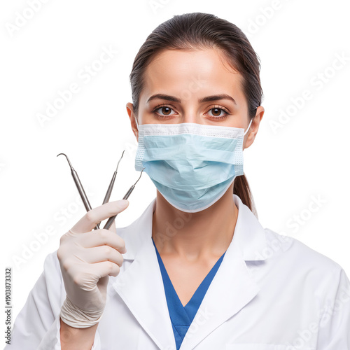 Dentist Holding Tools With Mask in a Clinic During a Dental Examination Session