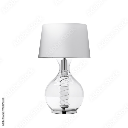 Clear Glass Lamp With White Shade Used for Lighting a Living Room