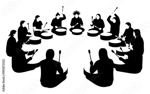 Indigenous Drum Circle - Minimalist Vector Silhouette