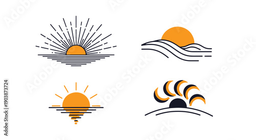 Sunrise Line art colorful digital illustration