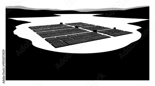 Floating Solar Farm - Minimalist Vector Illustration