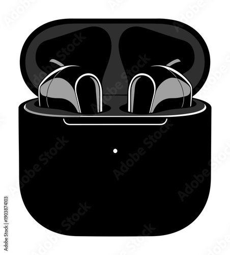 Earbuds in Case - Minimalist Vector Illustration
