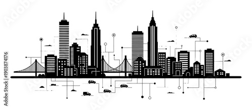 Digital Twin City - Minimalist Vector Silhouette