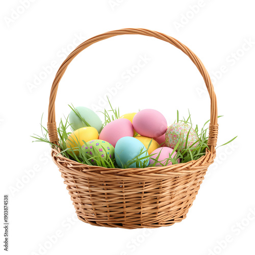 Colorful Eggs in a Basket on Green Grass for an Easter Celebration Activity