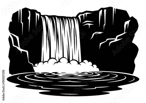 Cataract Waterfall Silhouette - Minimal Vector