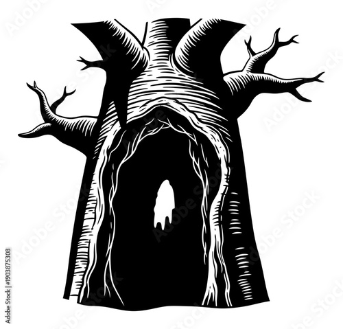 Baobab Tree Hollow - Minimalist Vector Illustration
