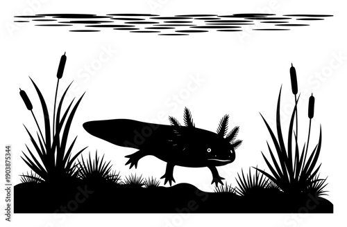 Axolotl Silhouette - Minimalist Vector Illustration