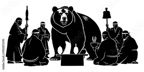 Ainu Bear Ceremony - Iomante Silhouette Vector