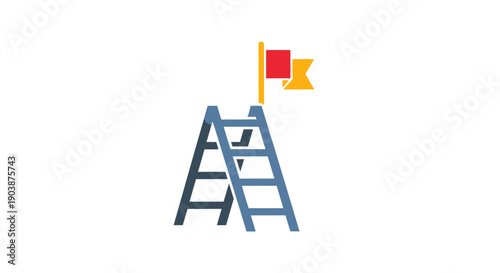 A blue ladder with flag on top.
