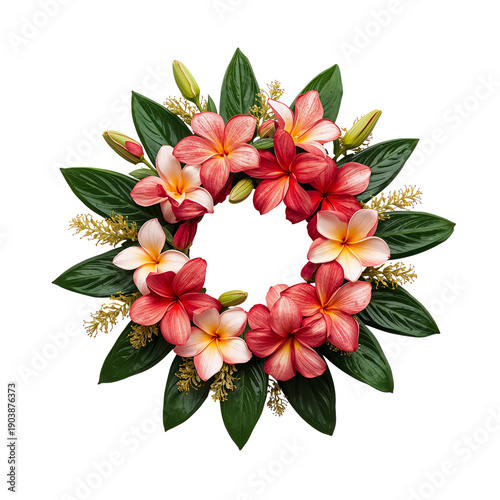 Colorful Floral Design With Petals in Red, Orange, and Green Colors Arranged on a White Background