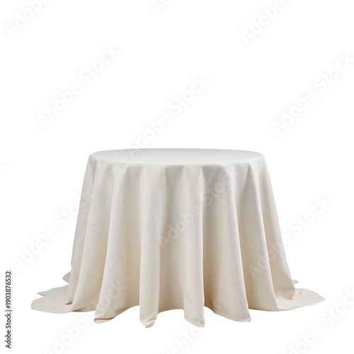White Round Table With Textured Cloth Set for a Dining Occasion in a Simple I...