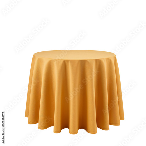 Bright Yellow Tablecloth Placed on a Round Table Inside a Well-Lit Room Durin...