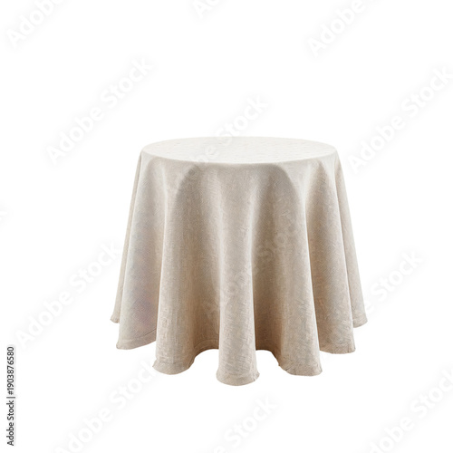 White Round Table With Textured Cloth Set for a Dining Occasion in a Simple I...