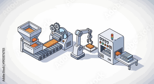 Industrial robotic arm assembly line machine.