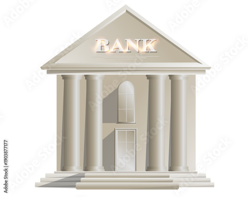 Bank building, neoclassical architecture with columns, finance, online banking, banking services, financial transactions.
