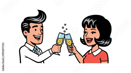 Happy couple toasting with champagne glasses in a celebratory moment