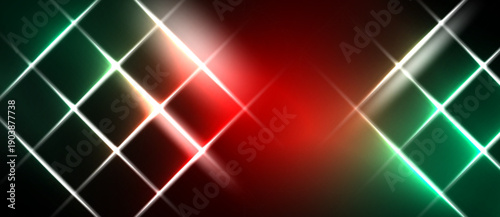 Abstract background features vibrant green, red hues. White lines form diamond pattern, creating dynamic visual effect. Dark areas provide contrast.