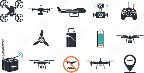 Collection of drone related objects and symbols