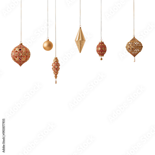 Holiday Decorations Hang From Wires in a Simple Display During Festive Season...
