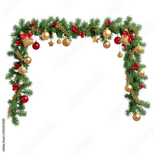 Holiday Decoration With Green Garland and Ornaments for Festive Gatherings in...