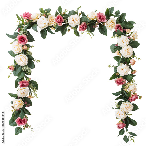 Floral Arch With Pink and White Roses for Wedding or Event Decoration in a Li...
