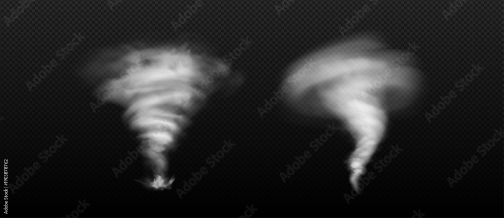 Εκτύπωση καμβά Realistic white wind swirl and tornado vortex effects, isolated on transparent background for motion and weather design