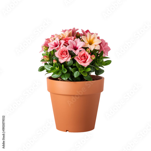 Pink Tulips in a Brown Pot Placed Against a Plain White Background During Day...
