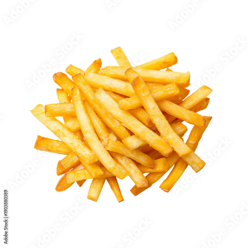 Crispy French Fries Arranged in a Circular Pattern on a White Surface