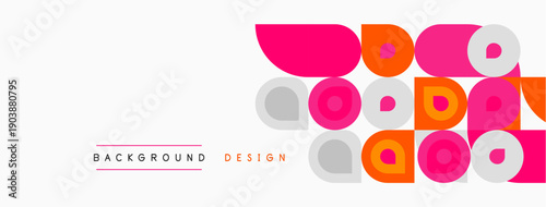 Geometric shapes, pink, gray, orange. Modern design elements create playful background. Simple composition, clean lines.