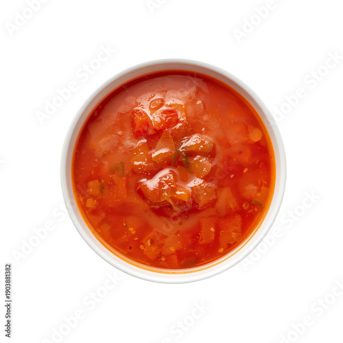 Fresh Tomato Soup Served in a White Bowl With Green Herbs on Top Ready for Ea...