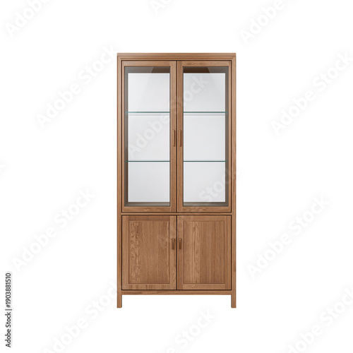 Display Cabinet Made of Wood With Glass Doors and Shelves in a Simple Design