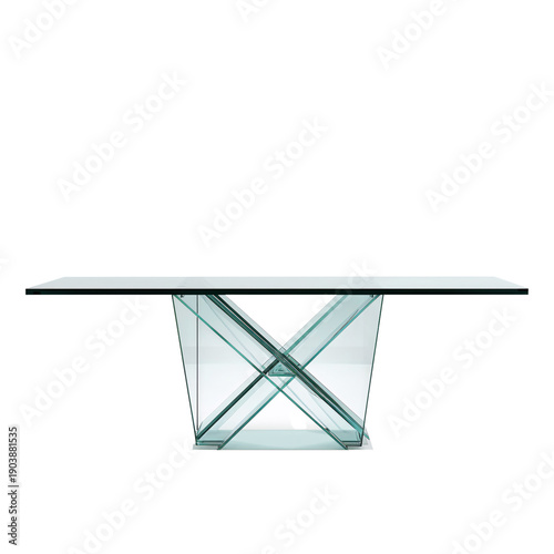 Glass Table With Geometric Base Placed in a Bright Showroom During the Day