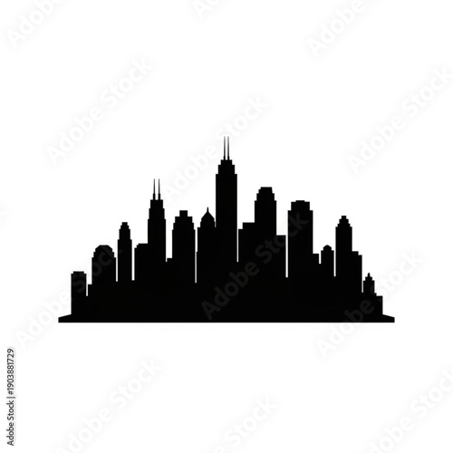 Black silhouette of a city skyline with tall buildings