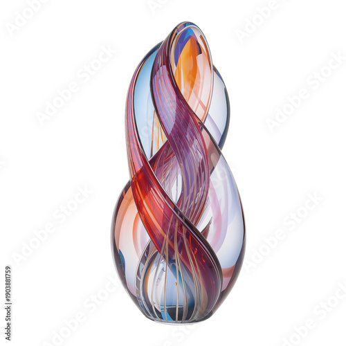 Colorful Glass Vase With Twisted Design Displayed on a Plain Surface in a Wel...