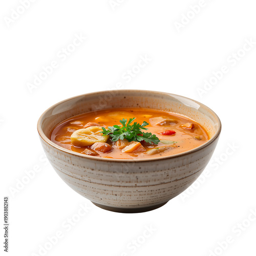 Warm Bowl of Soup With Beans and Herbs Served in Simple Ceramic Bowl