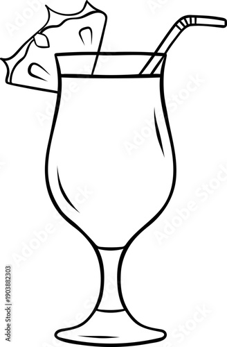 Simple pina colada doodle with pineapple, monochrome sketch icon. Summer alcoholic drink for beach party, terrace or festive design