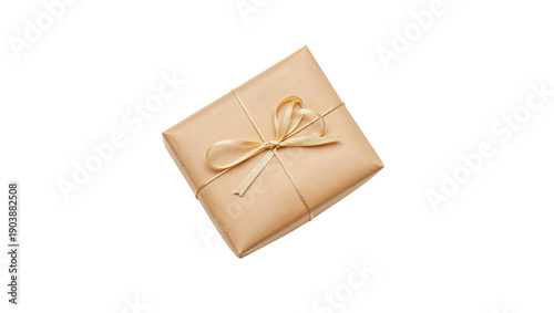 Gift Box Wrapped in Plain Paper With Ribbon on a White Background Ready for G...