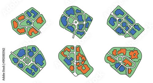 Campus Map Line art color filled design