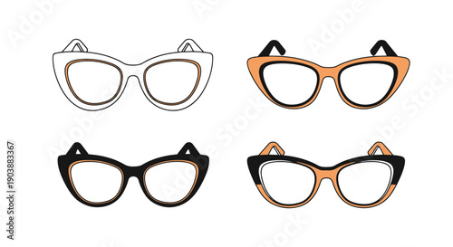 Cat Eye Glasses Line colorful digital illustration
