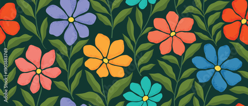 Seamless vintage floral pattern with delicate ditsy cream flowers and tiny leaves on a deep black background. Elegant botanical design ideal for textiles, wallpaper, packaging, stationery and decor