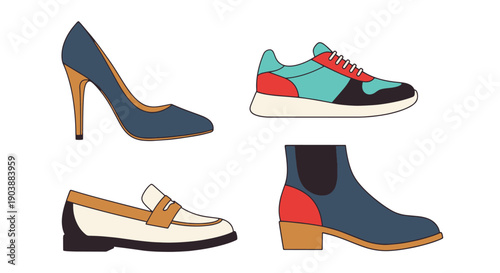 Fashion Shoes Line premium color outline design