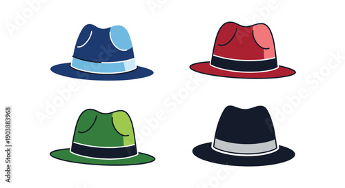 Fedora Line art color filled design