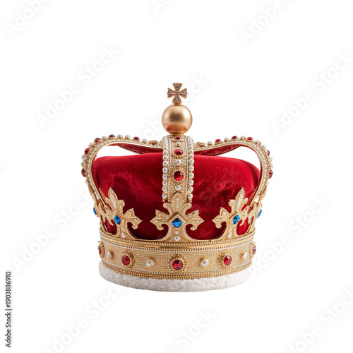 Crown Placed on a White Background With Red Velvet and Gold Detailing for Roy...