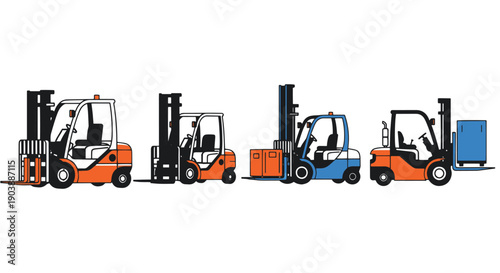 Forklift Line art filed color trendy design