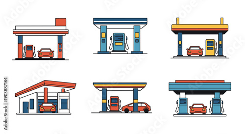 Fueling Stations line art vector set