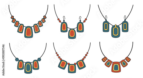 Jewelry Sets Line filed color illustration